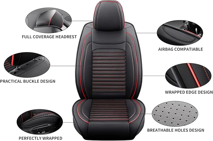 Car Seat Covers Full Set Fit for Toyota Avalon 2001-2022, Premium Faux Leather Car Seat Protector,Breathable Anti-Slip Full Wrapping Edge Seat Covers(Black&Red,Full Set)