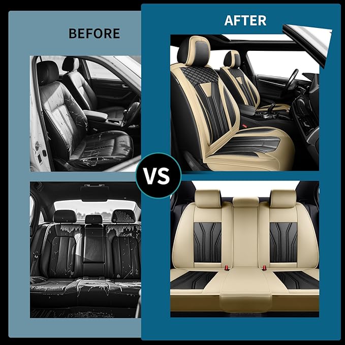 Fit Prius Car Seat Covers for Toyota Prius 2001-2025 2026 -Premium Leather, Waterproof Stain-Resistant, Breathable，All-Weather Seat Cushion Protecto & Airbag Compatible, 2 Front Seat Beige