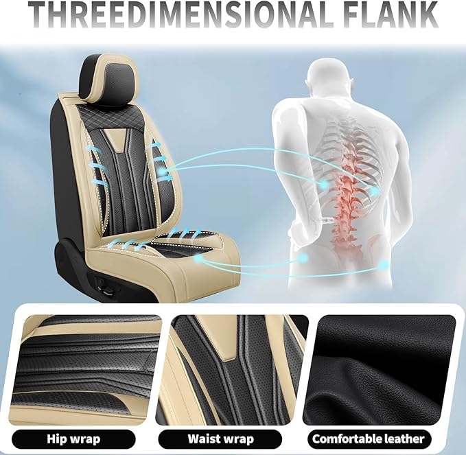 Fit Frontier Car Seat Covers Compatible with Nissan Frontier 2010-2025 2026 -Full Set Premium Leather， Waterproof Breathable， All-Weather Seat Cushion Protecto&Airbag Compatible （Beige & Black