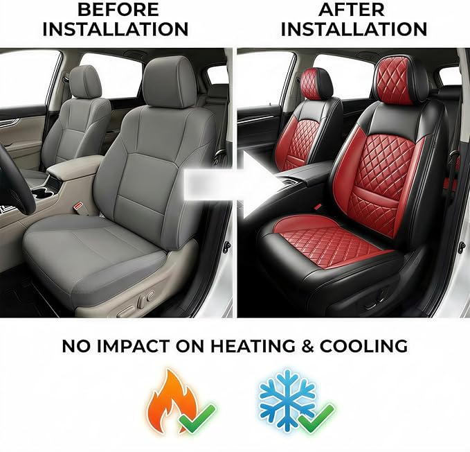 Fit for Sonata Car Seat Covers Compatible with Hyundai Sonata 2004-2026-Waterproof Breathable Leather Automotive Seat Cushions Protector, Airbag Compatible, Full Set 5 Seats(Red)