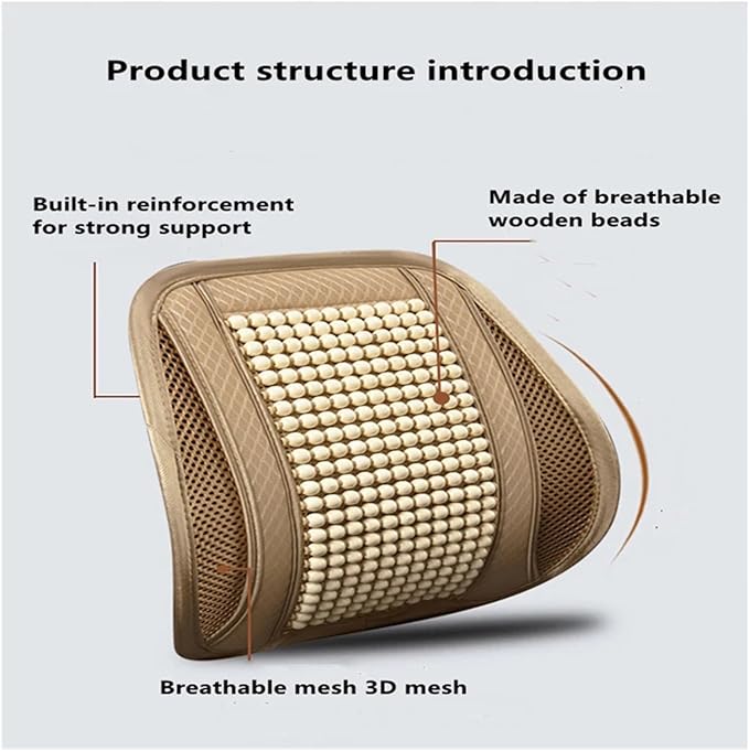 Car Seat Chair Back Cushion for Toyota RAV4 Prime 2025, Wooden Beads Ventilate Mesh Lumbar Brace Strong Durable Relieve Fatigue Summer Interior Accessories,B-Waist Cushion