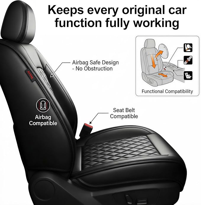 Fit Ioniq Car Seat Covers for Hyundai Ioniq 2017-2026 - Premium Leather, Waterproof, All-Weather, Airbag Compatible, Anti-Slip, Breathable, Easy Install, Seat Protectors, Full Set, Black