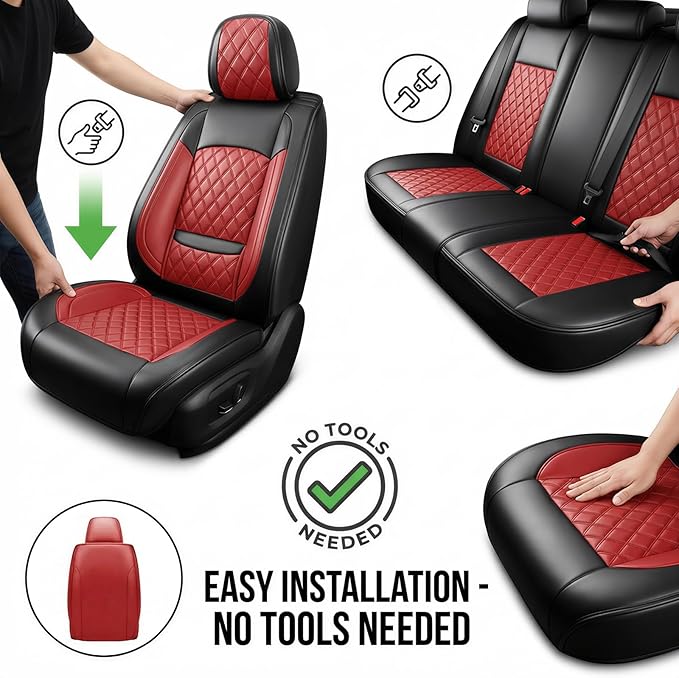 Fit RLX Car Seat Covers for Acura RLX 2013-2020 - Premium Leather, Waterproof, All-Weather, Airbag Compatible, Anti-Slip, Breathable, Easy Install, Seat Protectors, Full Set, Red