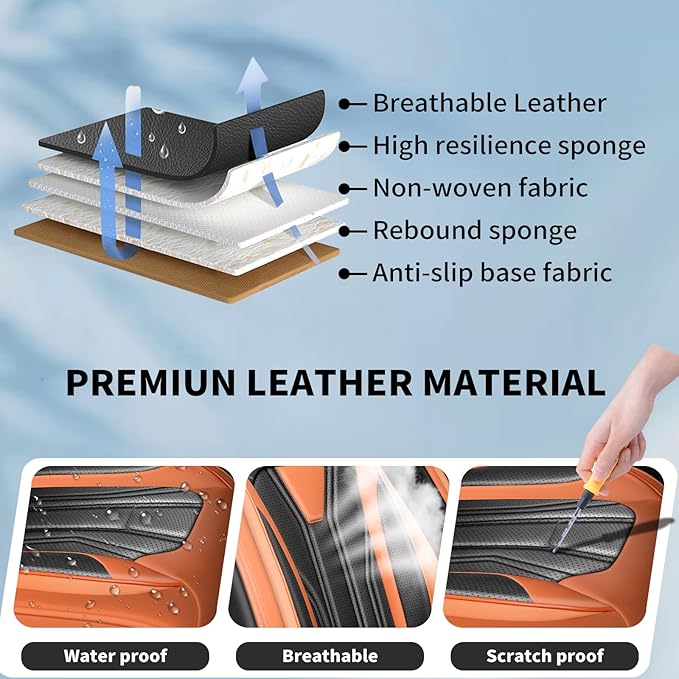Fit Murano Car Seat Covers Compatible with Nissan Murano 2004-2025 2026 - Premium Leather， Waterproof Breathable， All-Weather Seat Cushion Protecto&Airbag Compatible (2 Front Seat Orange&Black)