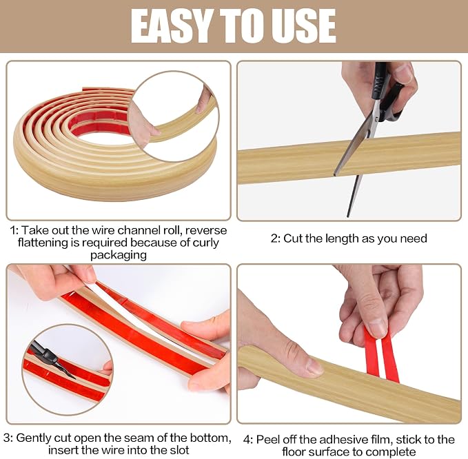 Floor Cord Cover Self Adhesive Cord Hider, 3.3FT Cable Management, Extension
