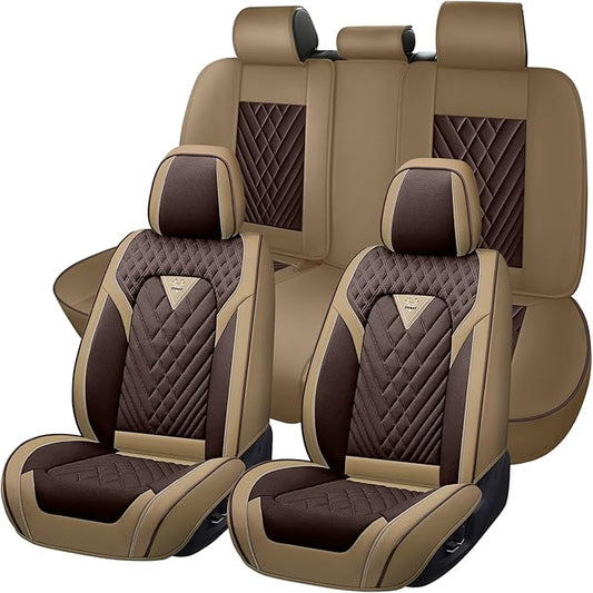 Truck Seat Covers for Chevy Silverado 3500 2007-2026, Waterproof Premium Leather Full Coverage Car Seat Cover, Muscle Sport Style Auto Interior Seat Cover Sets (Full Set/Brown Coffee)