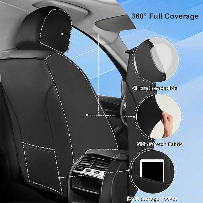 Fit RAV4 Car Seat Covers for Select Toyota RAV 4 2013-2026 /RAV4 Hybrid - Premium Full Coverage Leather, Waterproof & All Weather Seat Cushion Protector, Full Set, Black+Beige