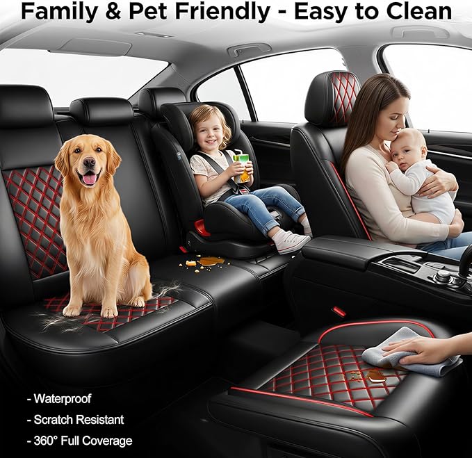 Fit for Accent Seat Covers Compatible with Hyundai Accent 2017-2026 - Waterproof Breathable Leather Automotive Seat Cushions Protector,Airbag Compatible,Only 2 Front seat Covers(Redline)