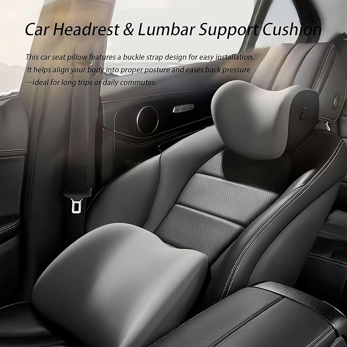Car Lumbar Support Pillow and Car Neck Pillow Kit for Jaguar I Pace 2018 2019 2020 2021 2022 2023 2024 2025 2026, Car Seat Neck Back Rest Pillows, Ergonomic Car Seat Headrest & Lumbar Cushion