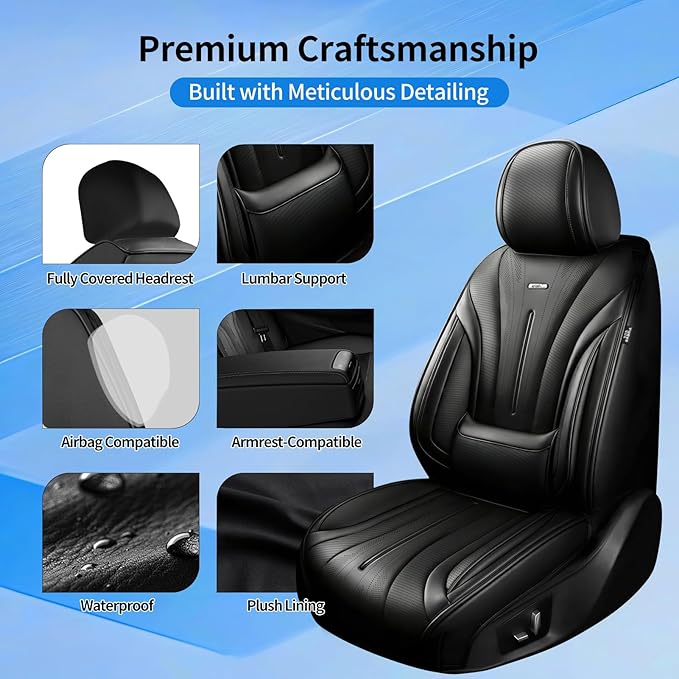 Fit Impala Car Seat Covers for Select Chevrolet/Chevy Impala 2000-2020, Premium Full Coverage Leather, Airbag Compatible, Waterproof All Weather Seat Protector, Full Set, Black