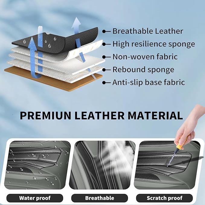 Fit Murano Car Seat Covers Compatible with Nissan Murano 2004-2025 2026 - Premium Leather， Waterproof Breathable， All-Weather Seat Cushion Protecto&Airbag Compatible (2 Front Seat Gray&Black)