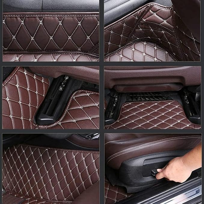 Custom Making Car Floor Mats Protection Pads for 99% Sedan/Coupe/Hatchback/SUV/Pickup Men Women Car Floor Mats Coverage Pads Anti-Slip Leather Floor Lining (Black Beige)