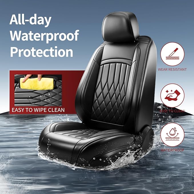 Fit Integra Car Seat Covers for Acura Integra 2023-2026 - Premium Leather, Waterproof, All-Weather, Airbag Compatible, Breathable, Seat Protectors, Only 2 Front seat Covers, Black