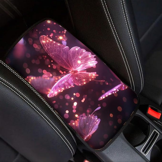 Auto Center Console Pad for Women Butterfly Car Armrest Cushion Covers, Automotive Body Parts Easy to Install & Wash