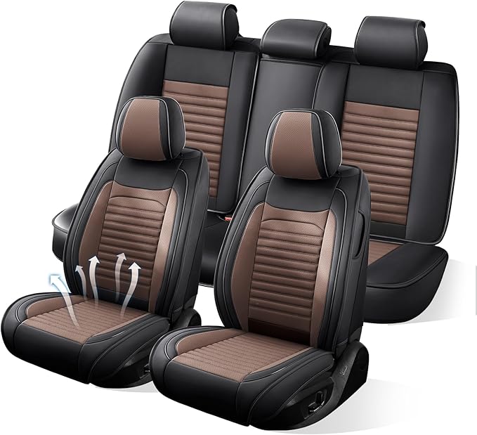 Car Seat Covers Full Set Fit for Toyota Corolla Cross 2021-2025,2026, Premium Faux Leather Car Seat Protector,Breathable Anti-Slip Full Wrapping Edge Seat Covers(Black&Brown,Full Set)