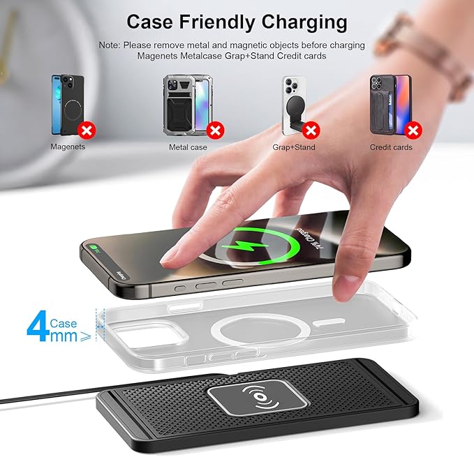 Wireless Charging Pad for Car for Maxure Outdoor Auto abdeckplane, 15W Fast Wireless Charger Mat Non-Slip Silicone Car Center Console Phone Charging Pad,A/15W-Type-c