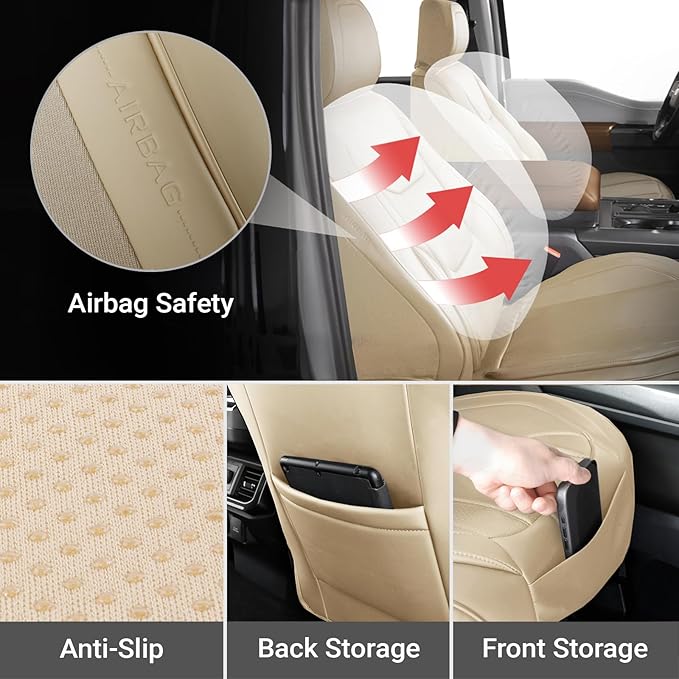 Coverland Custom Fit Car Seat Covers for Car Compatible with [Jetta, LS, Mazda626, G90, E-Class, Concorde] Premium Waterproof Non-Slip Interior Seat Protector [Front Beige - Size Chart A16]