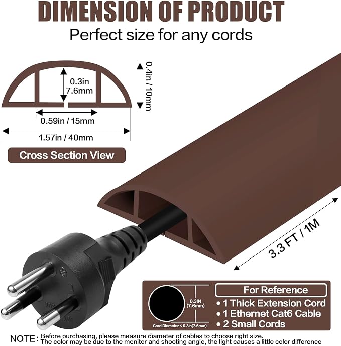 Floor Cord Cover Self Adhesive Cord Hider, 3.3FT Cable Management, Extension