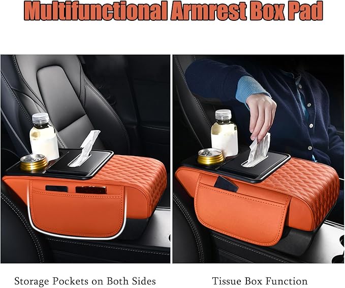 Car Armrest Center Console Cover for Toyota Prius (XW20) 2.Gen 2003 2004 2005 2006 2007 2008 2009 2010, Center Console Pad with Cup Holder, Multifunctional Armrest Cushion,B Black