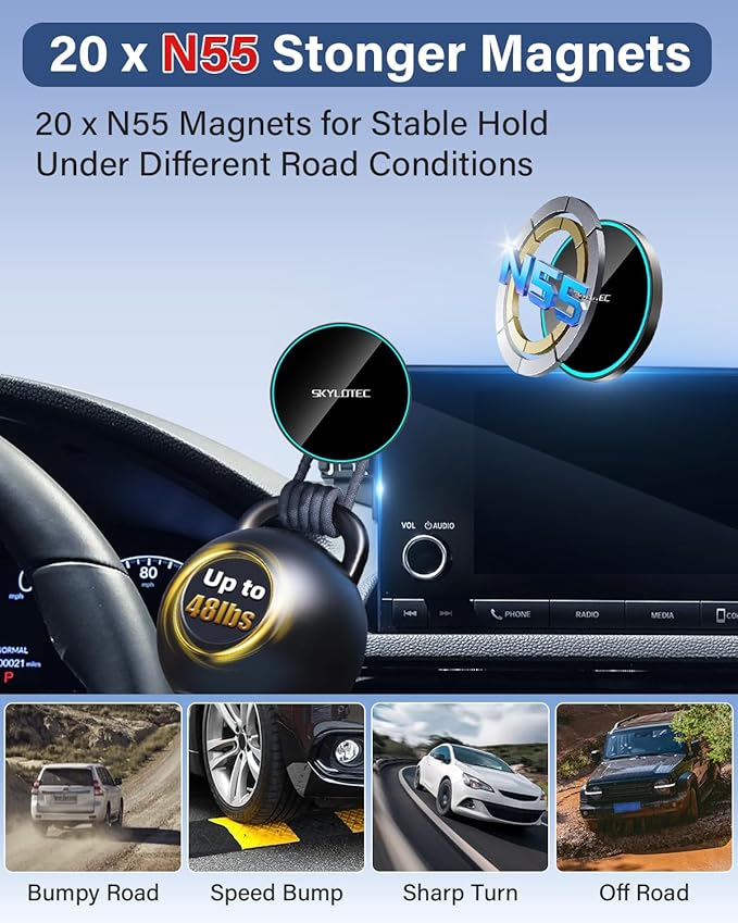 Phone Holder for Nissan Armada 2021-2024/Infiniti QX80 2022-2024 Accessories 12.3-Inch Screen Fixed Clip, Car Magnetic Phone Mount Compatible with MagSafe, Magnets Fast Wireless Charger Phone Base