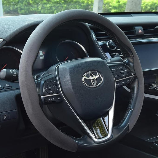 Suede Steering Wheel Cover, Universal 15 Inch Car Steering Wheel Cover, Non-Slip Design,Breathable,Car Interior Accessories Gray