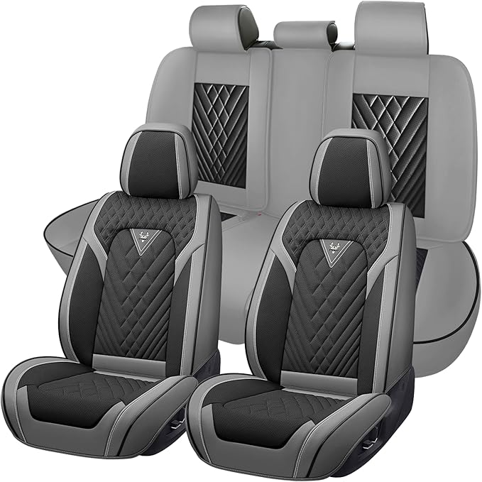 Truck Seat Covers for Chevy Silverado 3500 2007-2026, Waterproof Premium Leather Full Coverage Car Seat Cover, Muscle Sport Style Auto Interior Seat Cover Sets (Full Set/Gray Black)