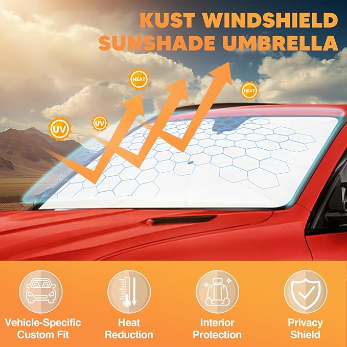 KUST Custom Fit Windshield Sun Shade Umbrella for Chrysler Pacifica Minivan 2017-2026 | Foldable Sunshade with Bendable Handle | Blocks Heat & UV Scratch Resistant Keep Cool Sunshield