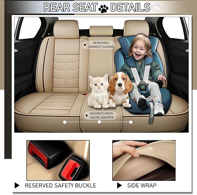Leather Car Seat Covers Fit for Toyota Echo 2000-2005, 5 Seater Car Seat Cover, Premium Waterproof, Scratch Resistant Car Interior Accessories (Full Set with Pillow Beige)