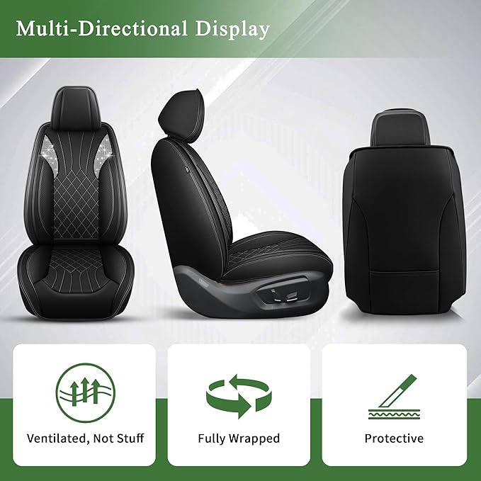Bling Car Seat Covers Fit for Toyota Highlander 2007-2025 2026: Waterproof Faux Leather Driver Seat Cover,Shining Diamond Automotive Seat Cushion All Seasons Seat Protector(5 Seats,Black)