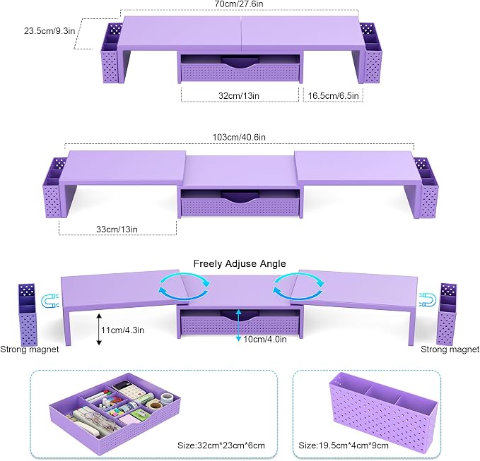 Spacrea Metal Desk Organizers and Accessories, Dual Monitor Stand Riser