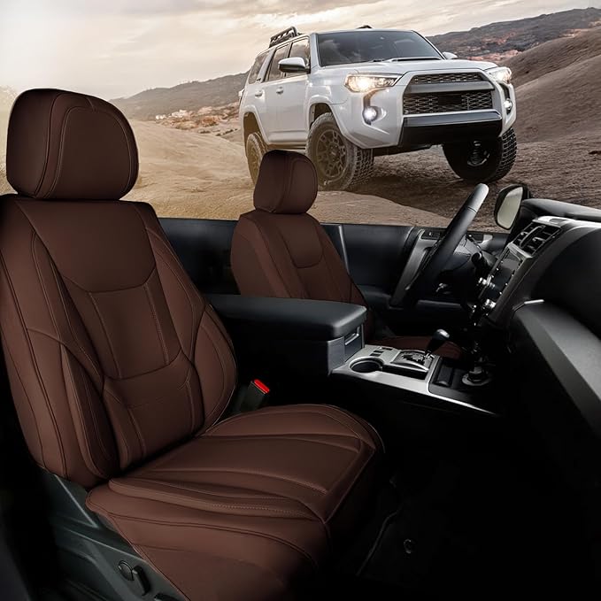 Coverland Custom Fit Car Seat Covers for SUV Compatible with [MDX, Santa Fe Hybrid, Commander, LX 570] Premium Water Resistant Leather Non-Slip Interior Protector [Front Dark Brown - Size Chart A22]