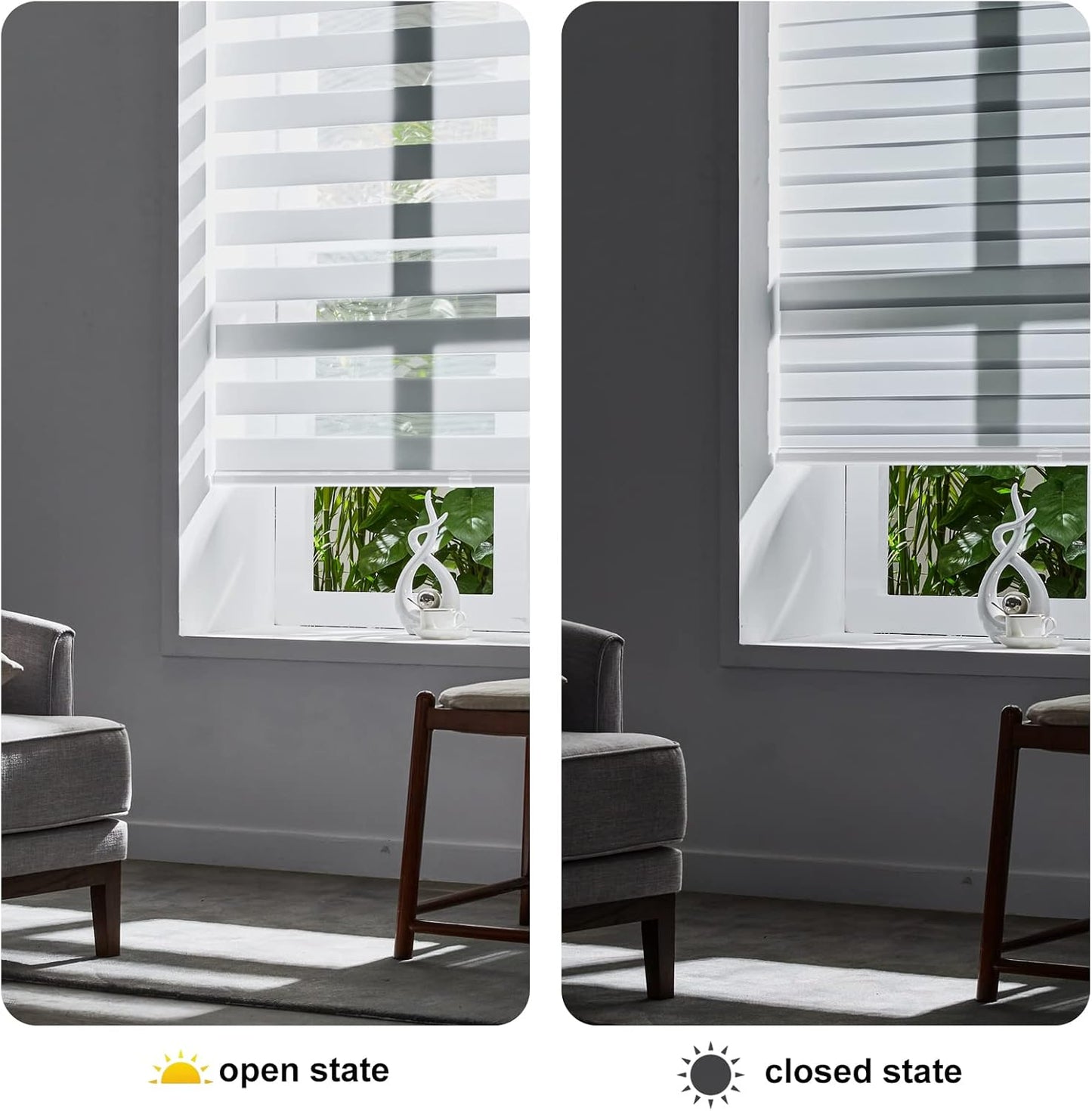 Persilux Cordless Zebra Blinds for Windows Free-Stop Roller Shades (71" W X 72" H, White) Dual Layer Light Cintrol for Day and Night, Light Filtering Sheer Shades for Home, Easy to Install
