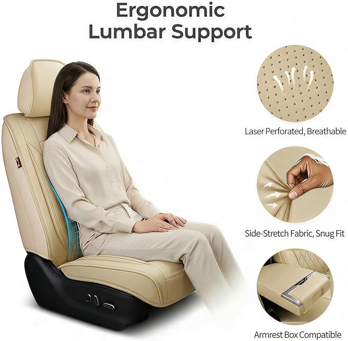 Fit TLX Car Seat Covers for Acura TLX 2014-2025 2026 - Premium Leather, Waterproof, All-Weather, Airbag Compatible, Anti-Slip, Breathable, Easy Install, Seat Protectors, Full Set, Beige