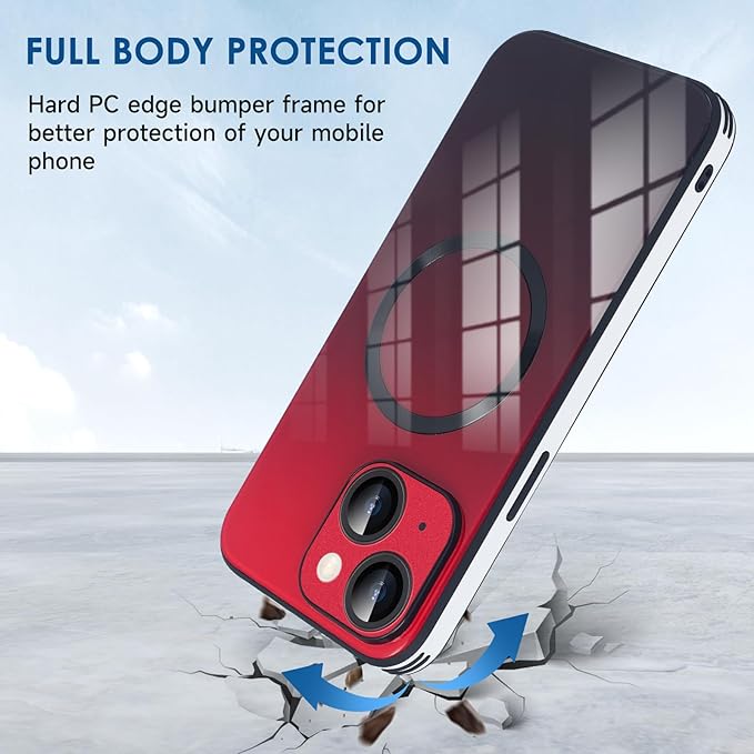 Guppy Compatible with iPhone 15 Plus Case Magnetic, with Full Camera Lens Protector [Compatible with MagSafe] Scratch Resistant Gradient Glass Back Cover Phone Case-Red