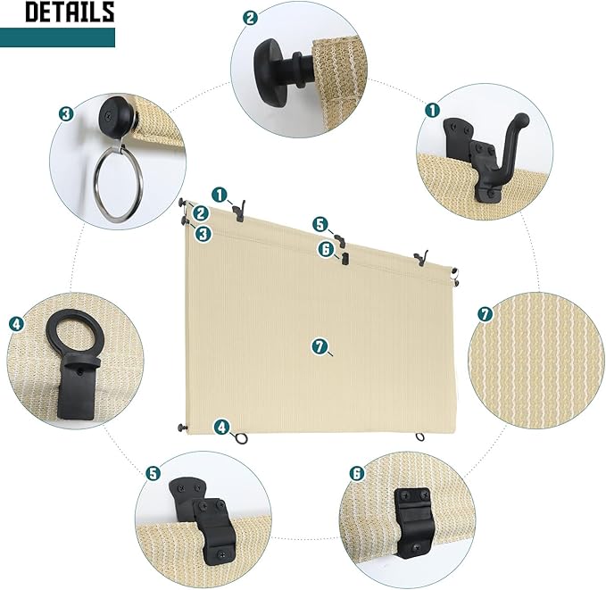 Bynbbur 7'W x 8'H Outdoor Patio Shades Foldable Roller Blinds, 220 GSM Sun Shade Roll Up Porch Screens Exterior Shade Cloth for Deck Pergola Backyard, Beige
