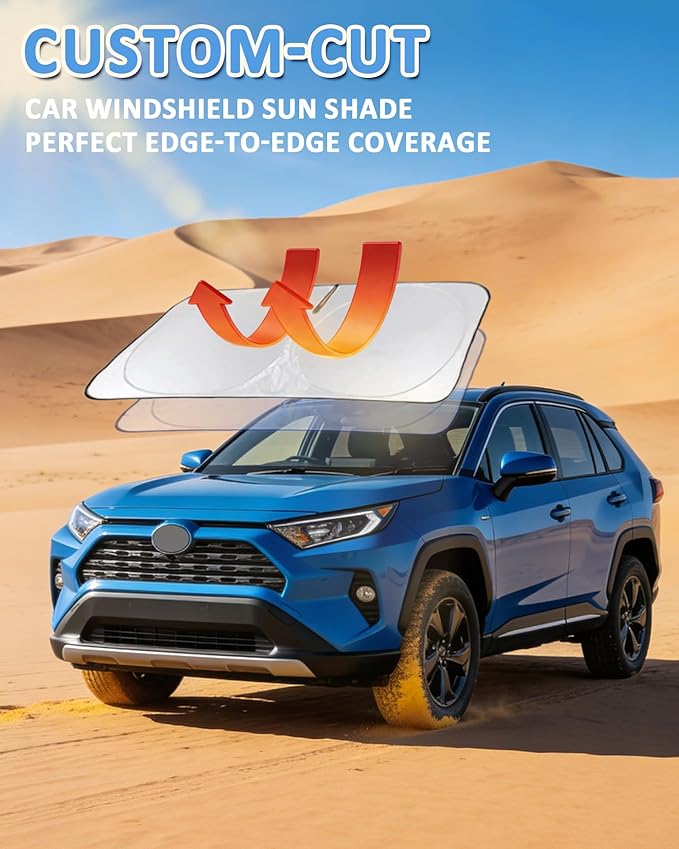 INSAUTO Windshield Sun Shade for Ford Fiesta 2017-2023 2024 2025 2026, Custom-Fit Fiesta Sun Visor Protector, 99% UV Block Heat Sun Shield, Silver Reflective Front Window Sunshade