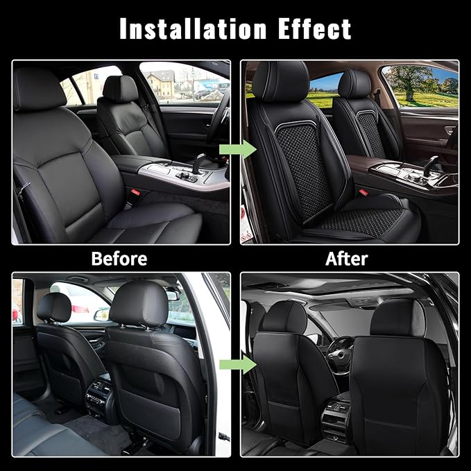 Car Seat Covers Front Seats for Mazda 3 2007-2019, Breathable Cooling Ice Silk Leather Car Seat Covers, 2 Seats Vehicle Seat Protector Seat Cushion Auto Accessories (Black)