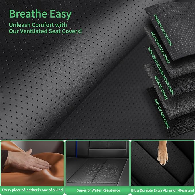 Fit Santa Cruz Car Seat Covers for Hyundai Santa Cruz 2022-2025 2026-Upgraded Premium Waterproof & Breathable Leather,Airbag Compatible,All-Weather Seat Cushion Protector,Full Set,Black-Blue