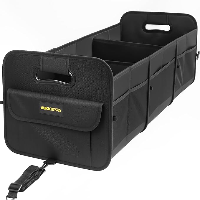 MIKKUPPA Car Trunk Organizer - 105L Collapsible Large Trunk Organizer for Groceries, Trunk Storage Organizers for SUV Auto Truck Van with Non Slip Bottom (Black)