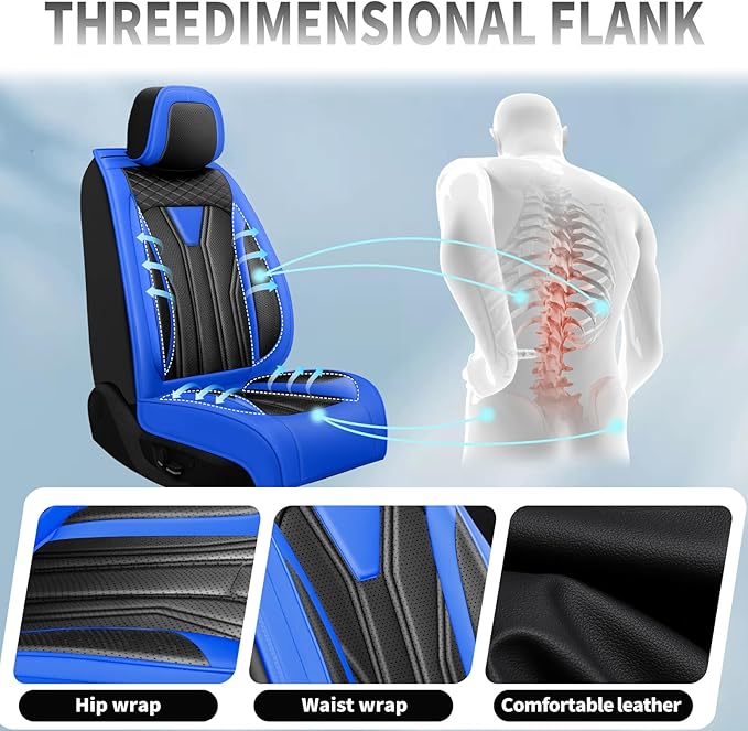 Fit Altima Car Seat Covers Compatible with Nissan Altima 2011-2025 2026 - Premium Leather， Waterproof Breathable， All-Weather Seat Cushion Protecto&Airbag Compatible (2 Front Seat Blue&Black)