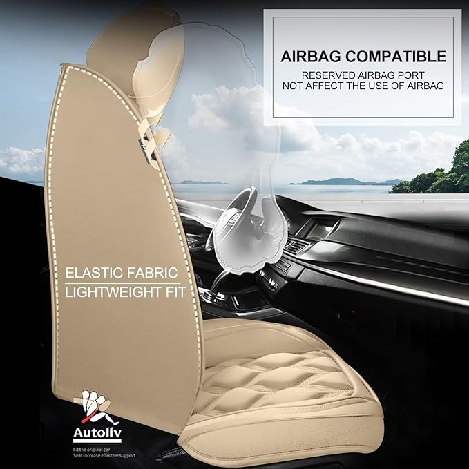 AOMSAZTO Car Seat Covers,2 Front Seats Custom Fit for Acura RDX 2008-2026,Leather Carseat Automotive Cushion Covers Seat Protector,Airbag Compatible Waterproof Beige