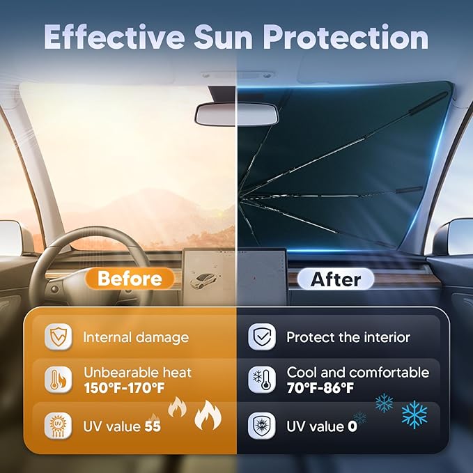 Autorder Windshield Sun Shade Umbrella for 2015-2022 Chevy Chevrolet Colorado Accessories,Upgraded Ice Crystal Material,Easy Setup Umbrella Sunshade for Car Windshield,100% Sun Blocking