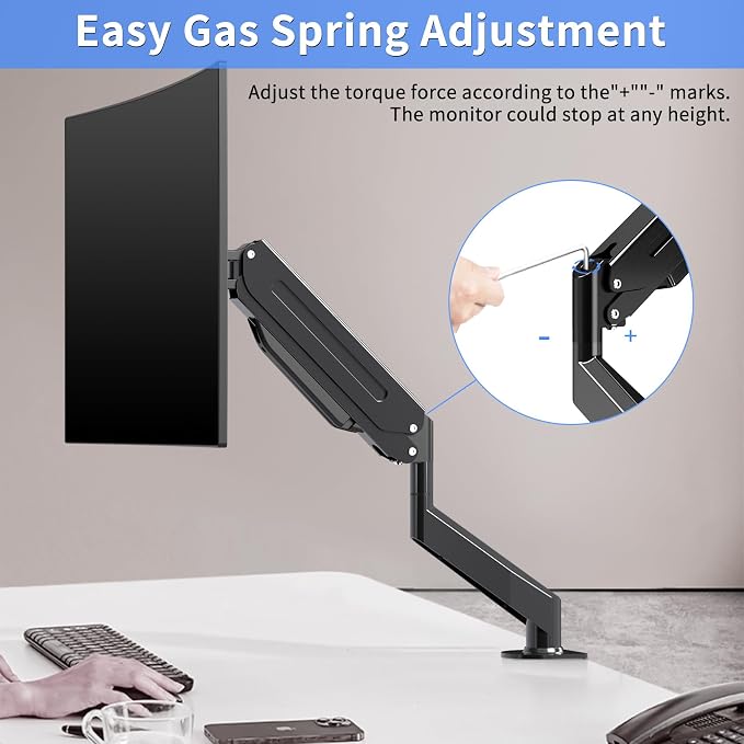 Suptek Single Monitor Mount, Adjustable Gas Spring Monitor Arm Desk Mount Stand