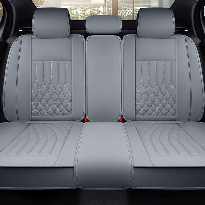 Aierxuan Rear Car Seat Covers Universal Fit for Honda Civic Accord CRV, Toyota Camry Prius Rav4 Corolla, Kia, Lexus, Nissan, Mazda, Jeep Cherokee and Most Cars, with Waterproof Leather (Grey)