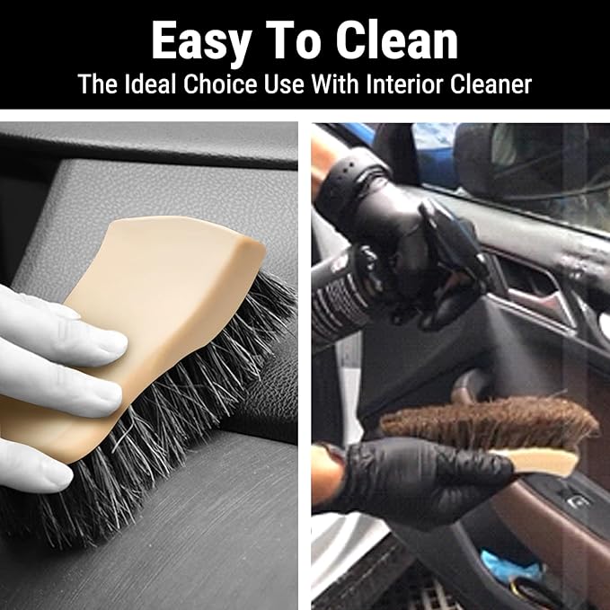 YeewayVeh Leather Cleaning Brush, Long Bristle Horse Hair Car Cleaning Brush for Car Interior Leather Seat and Home Furniture