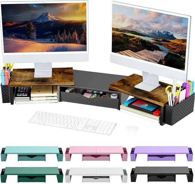 Spacrea Metal Desk Organizers and Accessories, Dual Monitor Stand Riser