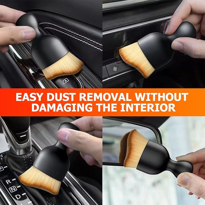 Blilo 2PCS Car Interior Detailing Brush with Dust Cover, Auto Soft Hair Cleaning Brushes, Scratch Free Curved Dirt Collectors, for Vehicle Dashboard Air Conditioner Vents Leather Computer (Grey/2PCS)