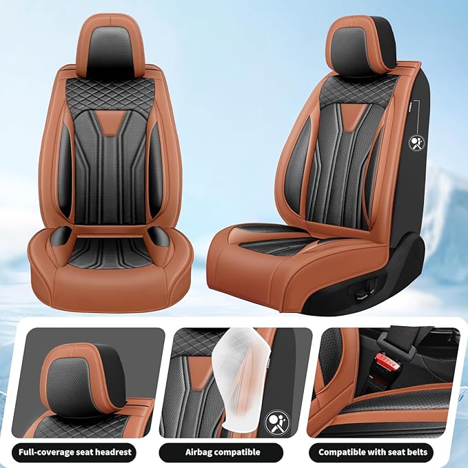 Fit Altima Car Seat Covers Compatible with Nissan Altima 2011-2025 2026 - Full Set Premium Leather， Waterproof Breathable， All-Weather Seat Cushion Protecto&Airbag Compatible（Brown & Black