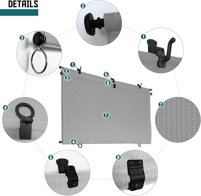 Bynbbur 5'W x 9'H Outdoor Patio Shades Foldable Roller Blinds, 220 GSM Sun Shade Roll Up Porch Screens Exterior Shade Cloth for Deck Pergola Backyard, Light Gray