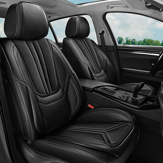 Car Seat Covers, Premium Leather Car Seat Covers, Waterproof and Breathable Seat Covers, Universal Car Seat Protector Fit for Cars, Trucks, SUVs, Pick-ups (Black, FullSet)